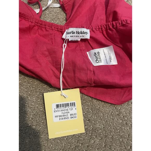 CHARLIE HOLIDAY SZ Medium Pink HALTER TOP NWT $70 - Picture 4 of 4